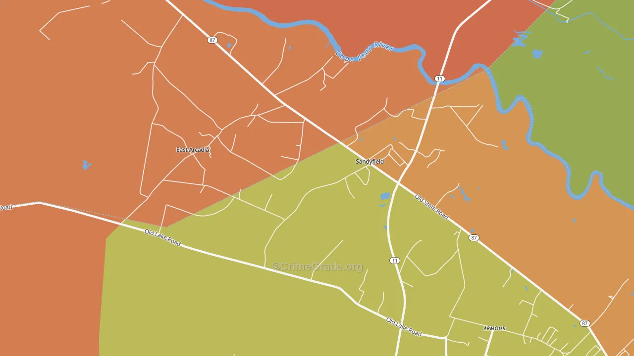 Sandyfield, NC Map of Murder Rates