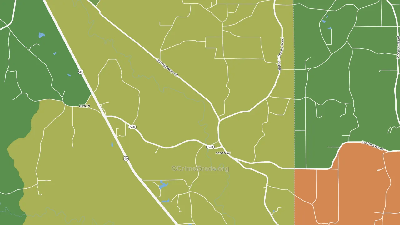 Sanford, MS Map of Murder Rates