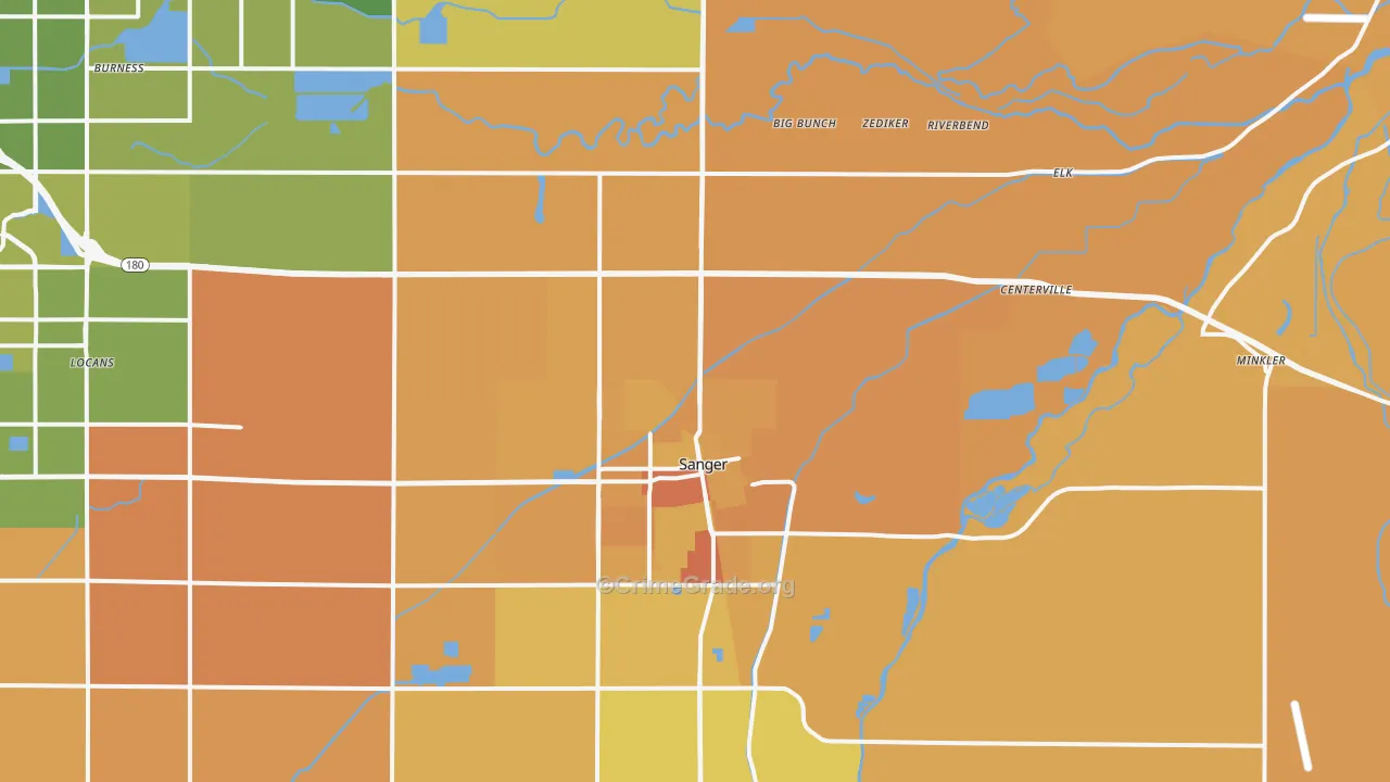 Sanger, CA Map of Murder Rates