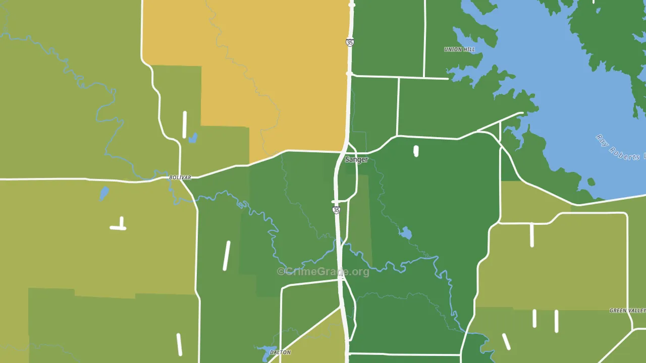 Sanger, TX Map of Murder Rates