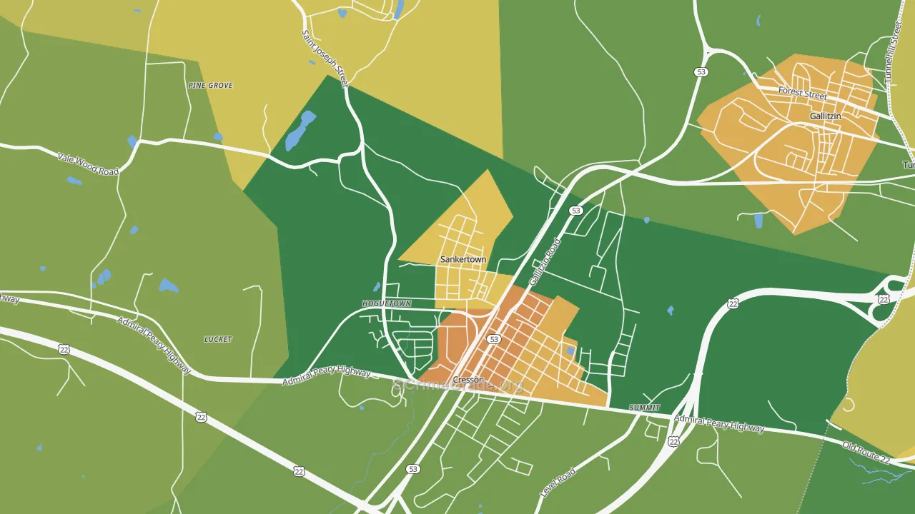 Sankertown, PA Map of Murder Rates