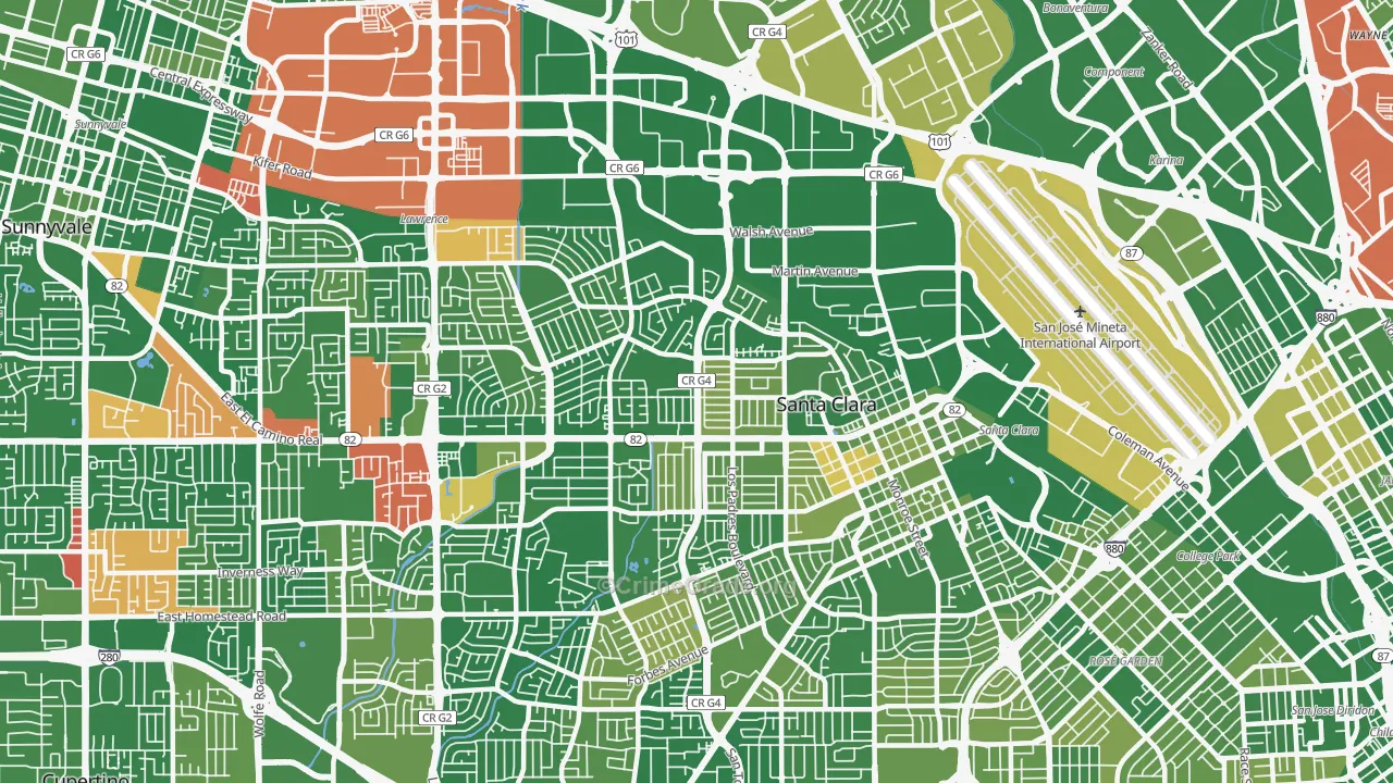 Santa Clara, CA Map of Murder Rates