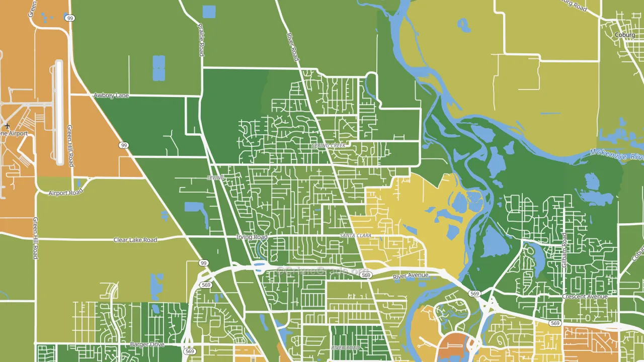 Santa Clara, Eugene, OR Map of Murder Rates