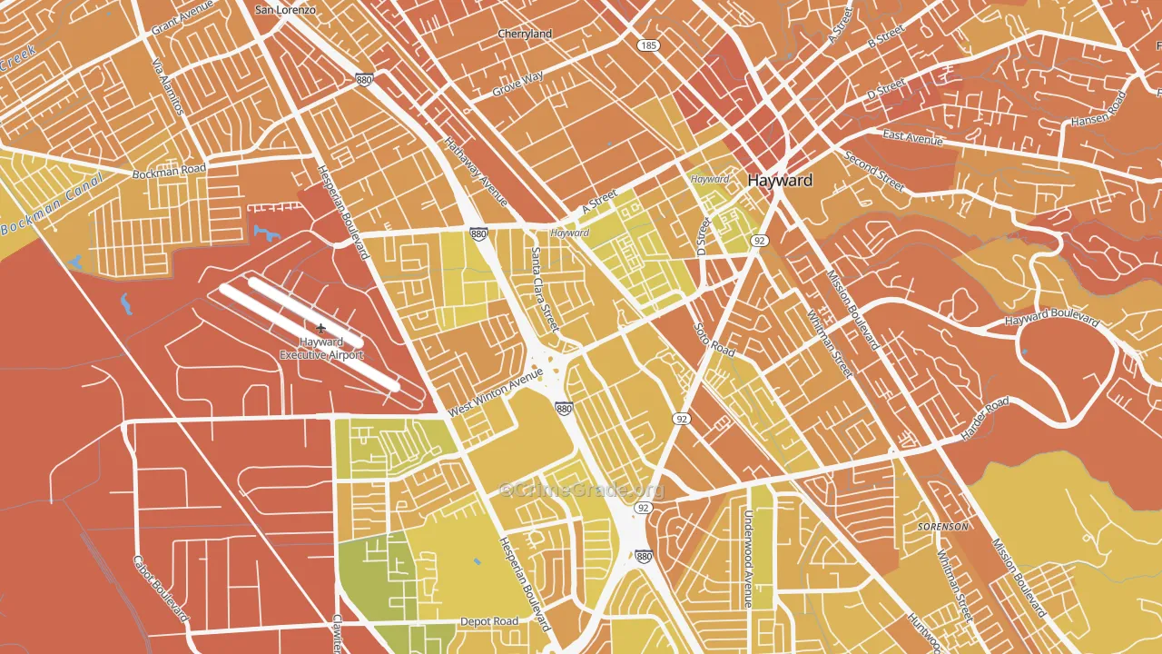 Santa Clara Street, Hayward, CA Map of Murder Rates