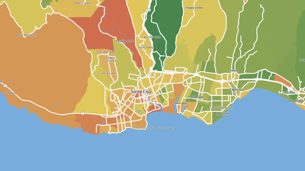 Santa Cruz, CA Map of Murder Rates