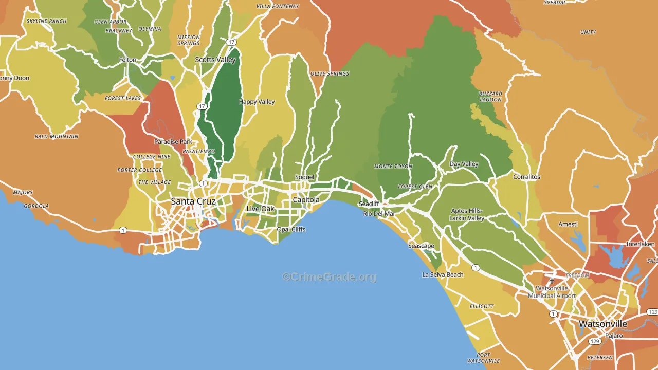 Santa Cruz County, CA Map of Murder Rates