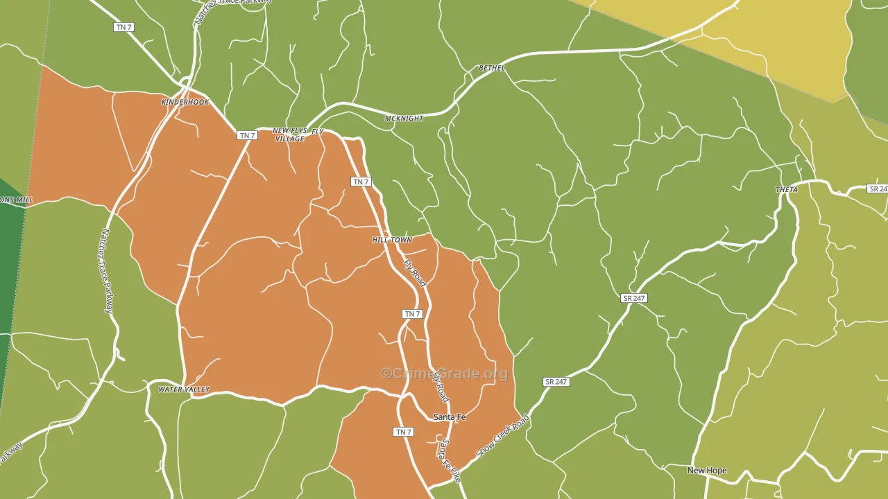 Santa Fe, TN Map of Murder Rates