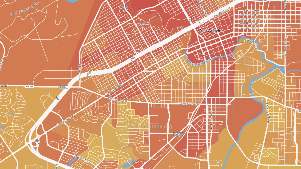 Santa Rita, San Angelo, TX Map of Murder Rates