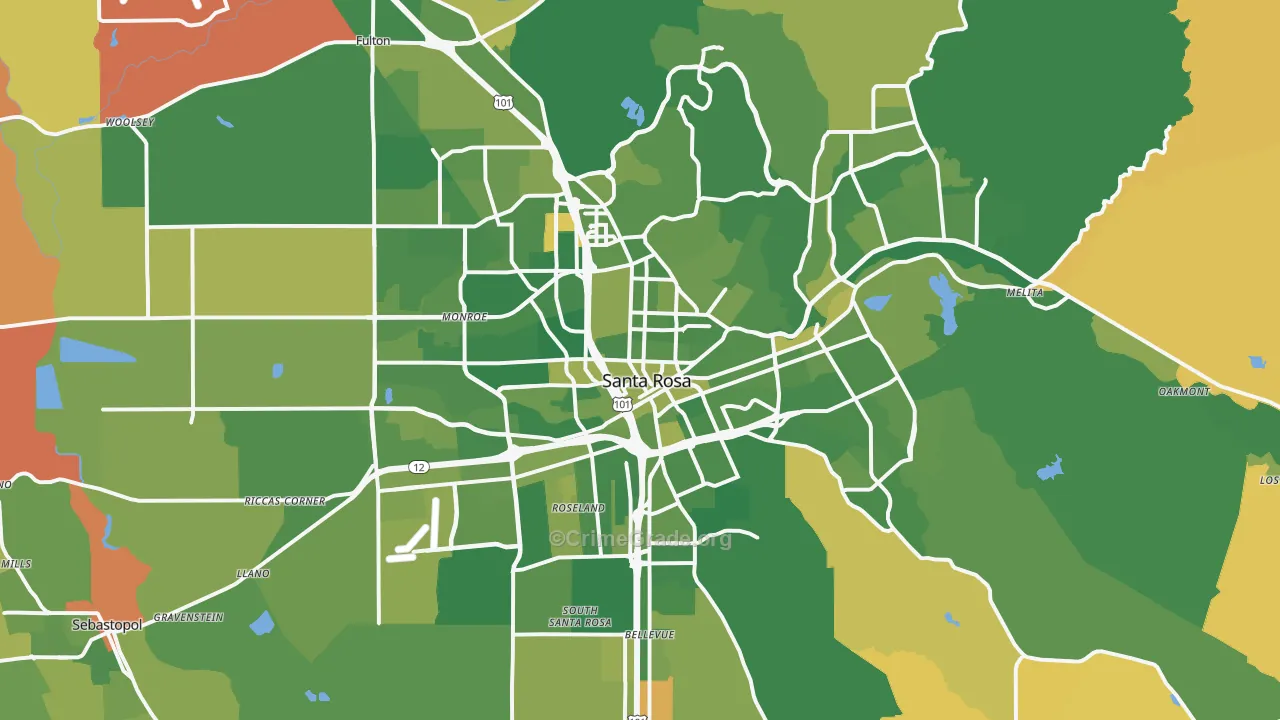 Santa Rosa, CA Map of Murder Rates