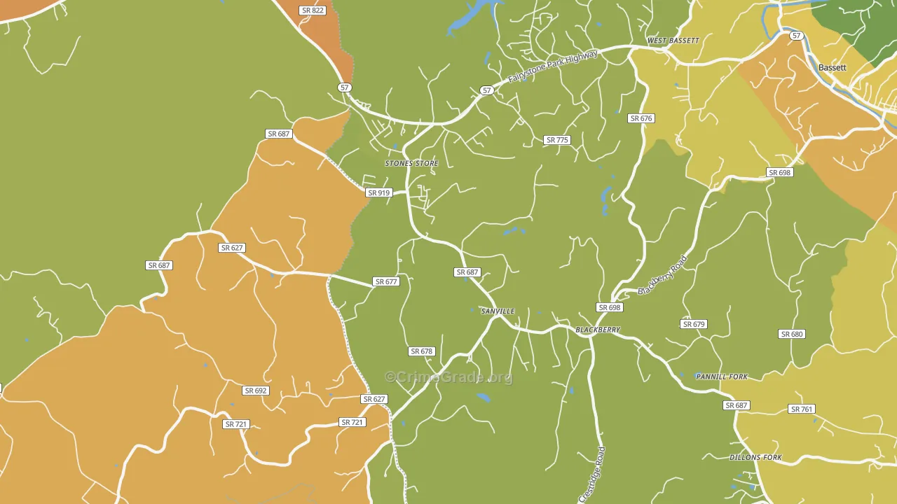 Sanville, VA Map of Murder Rates
