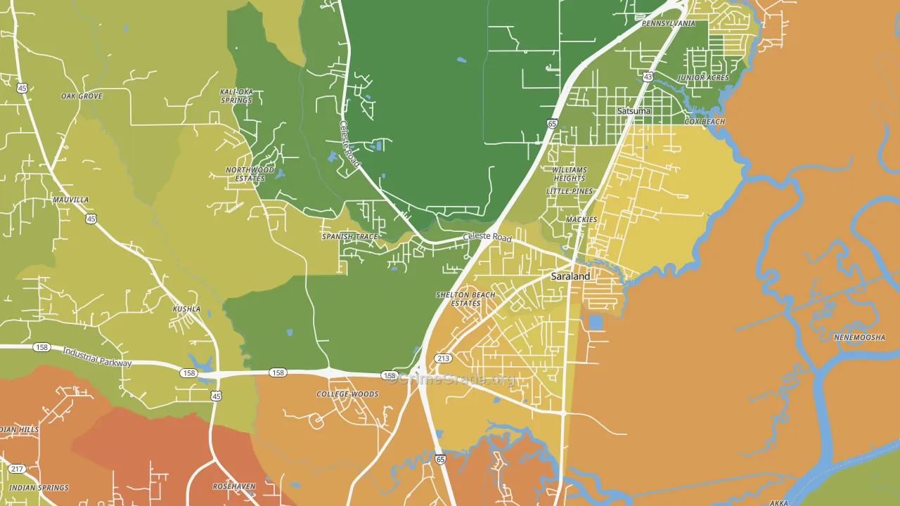 Saraland, AL Map of Murder Rates