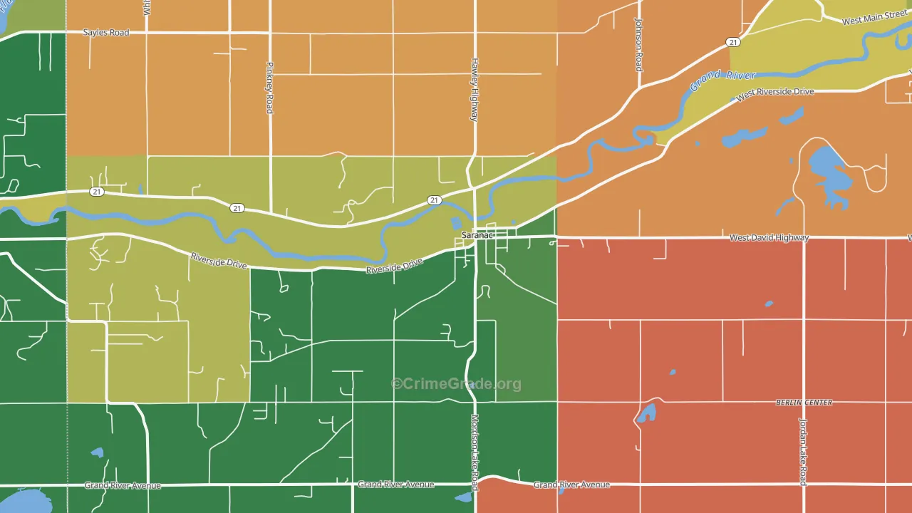 Saranac, MI Map of Murder Rates