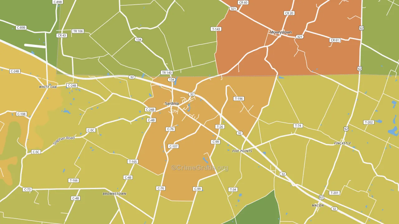 Sardinia, OH Map of Murder Rates