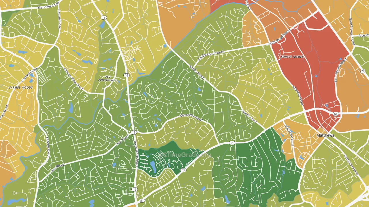 Sardis Forest, Charlotte, NC Map of Murder Rates