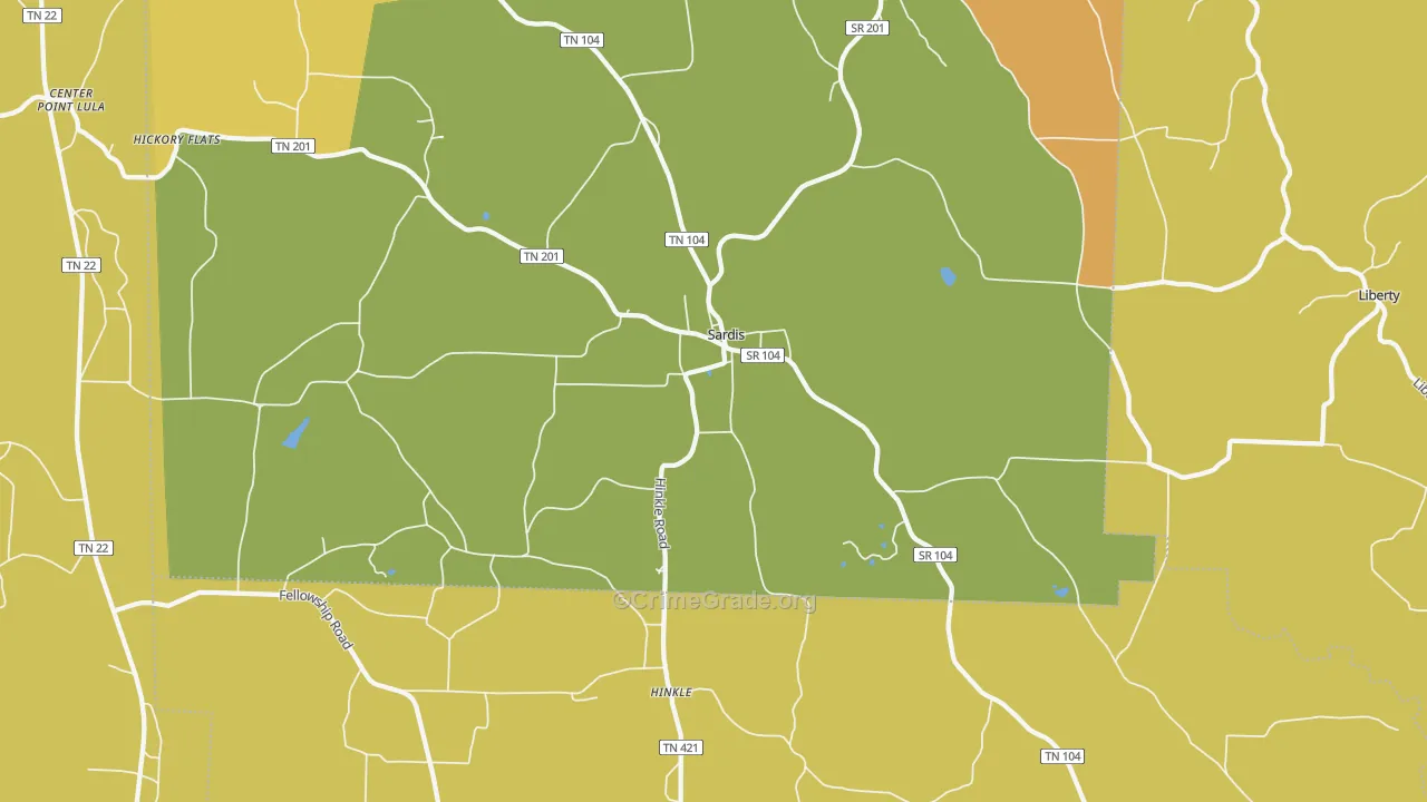 Sardis, TN Map of Murder Rates