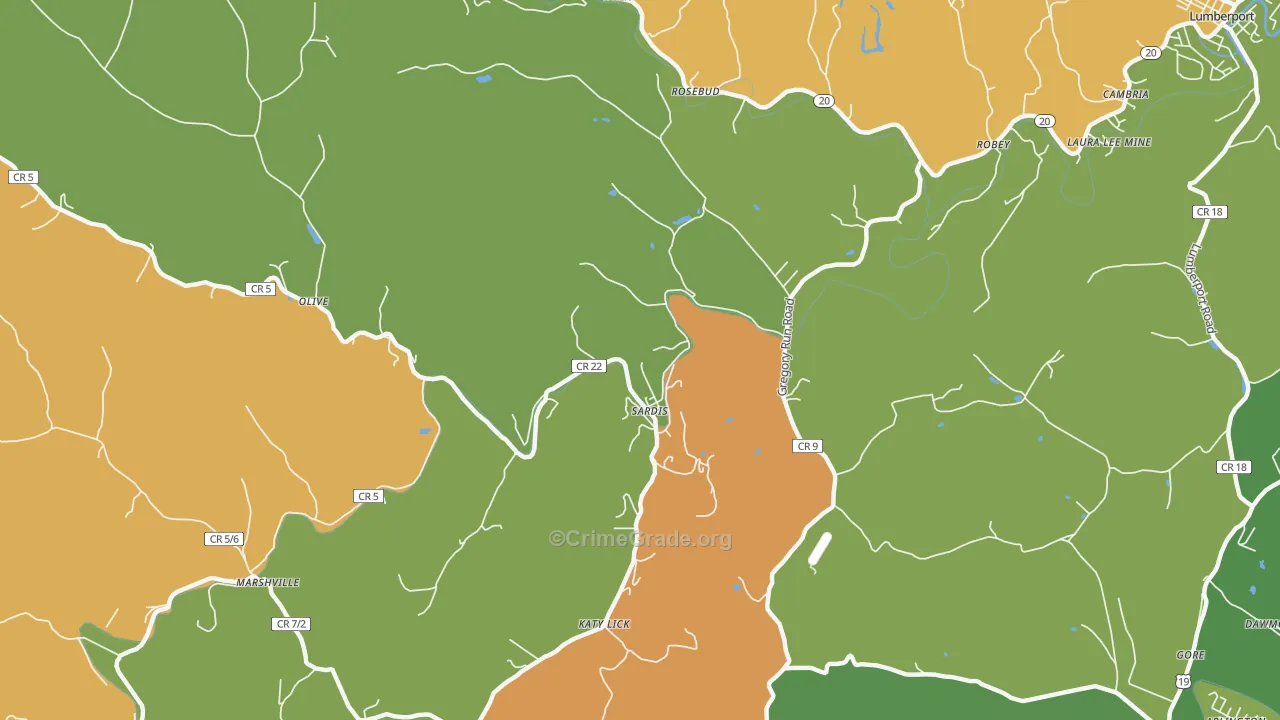 Sardis, WV Map of Murder Rates