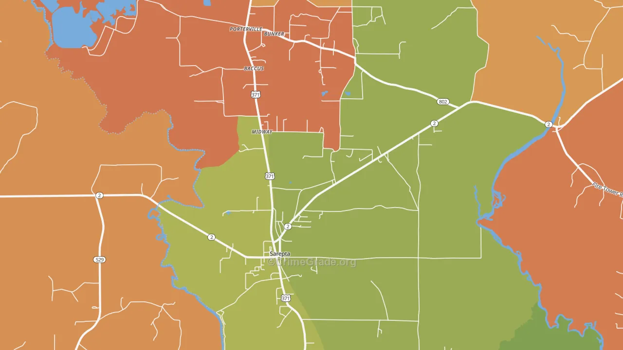 Sarepta, LA Map of Murder Rates