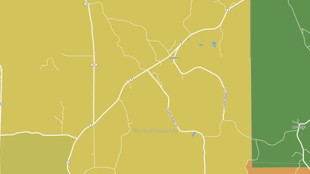 Sarepta, MS Map of Murder Rates