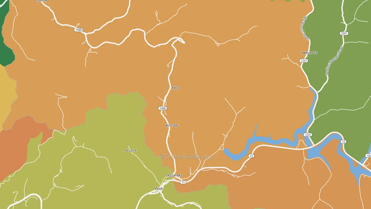 Sassafras, KY Map of Murder Rates