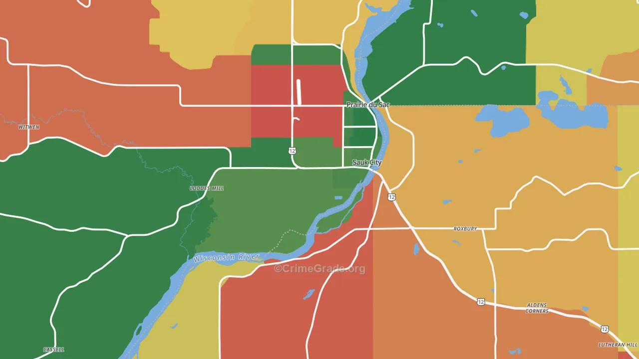 Sauk City, WI Map of Murder Rates