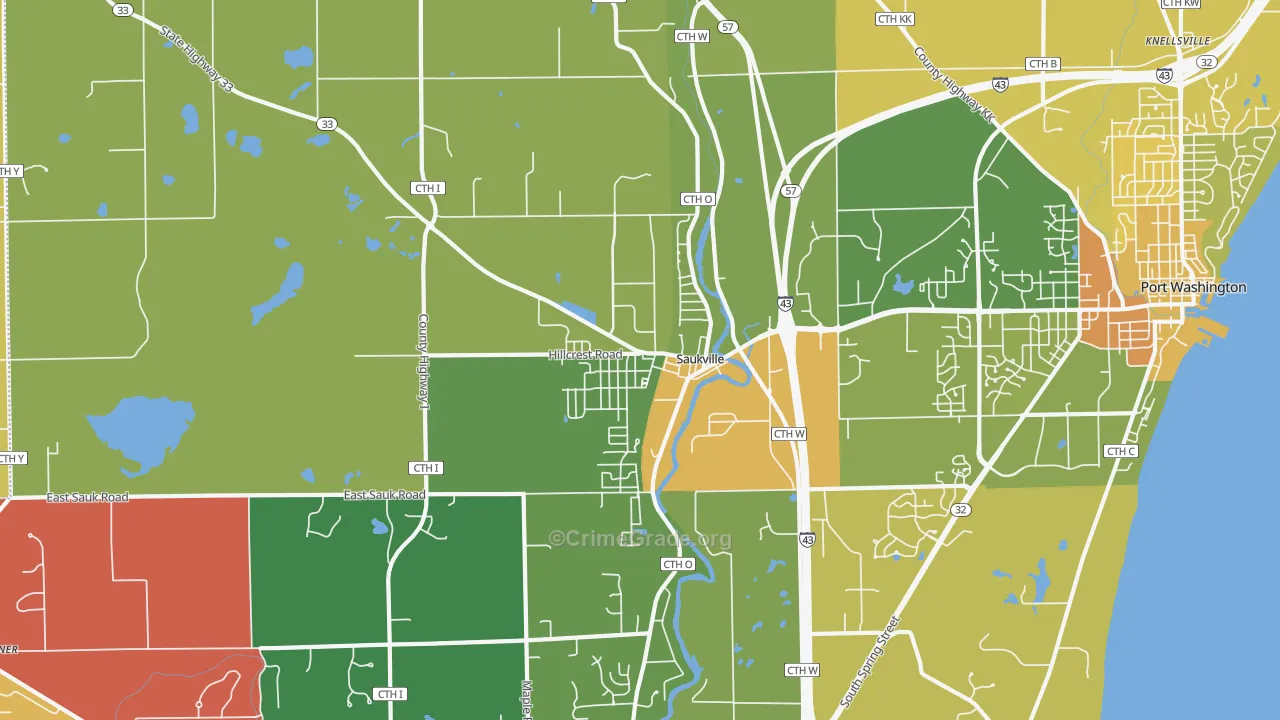 Saukville, WI Map of Murder Rates