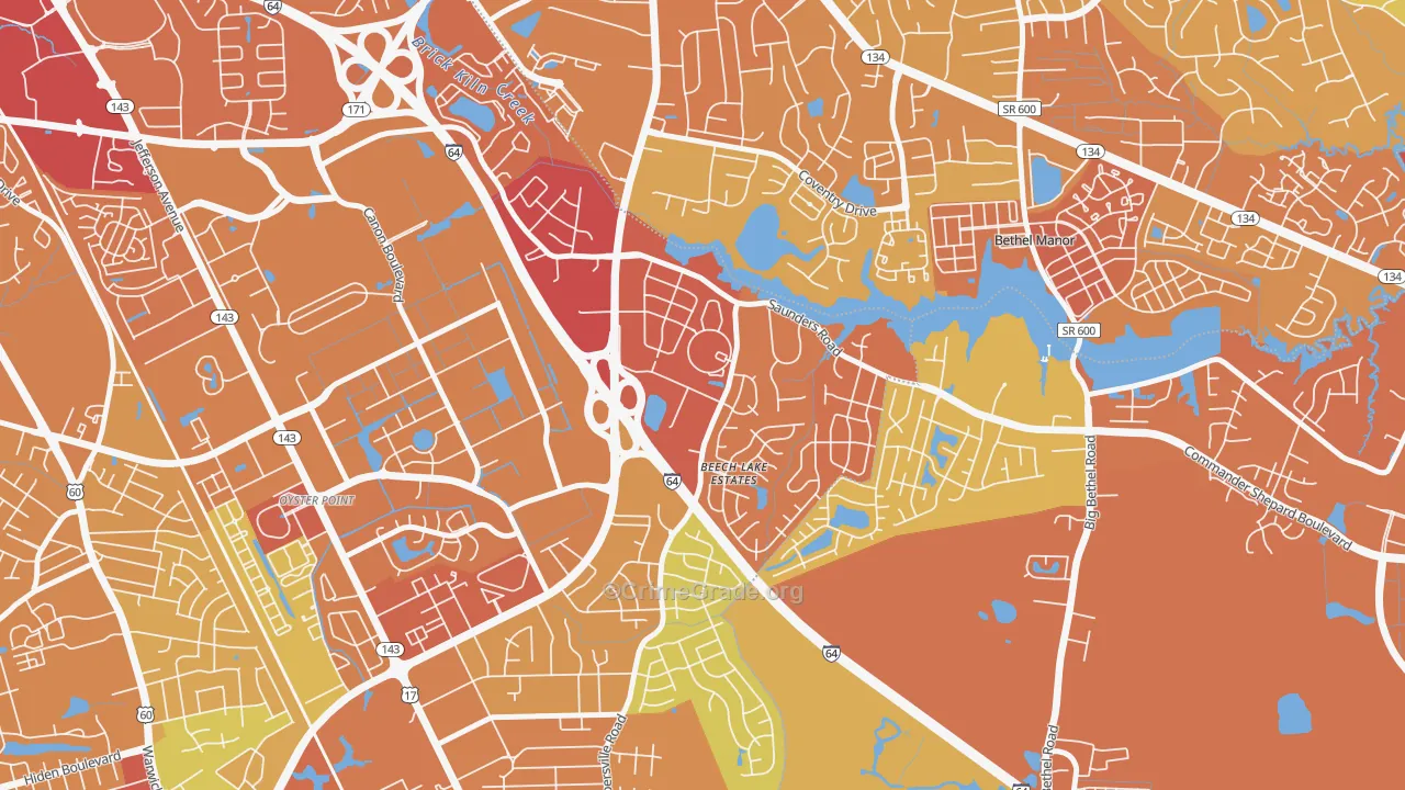Saunders, Newport News, VA Map of Murder Rates