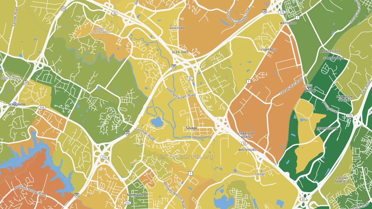 Savage-Guilford, Laurel, MD Map of Murder Rates