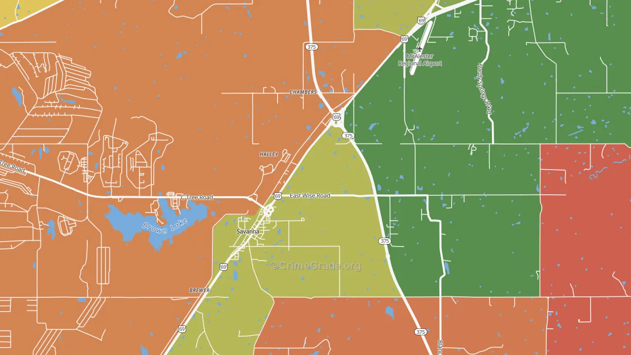 Savanna, OK Map of Murder Rates