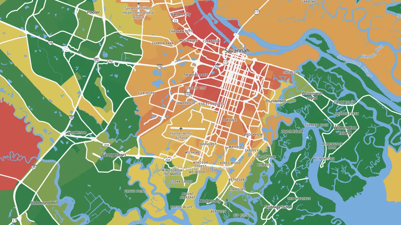 Savannah, GA Map of Murder Rates