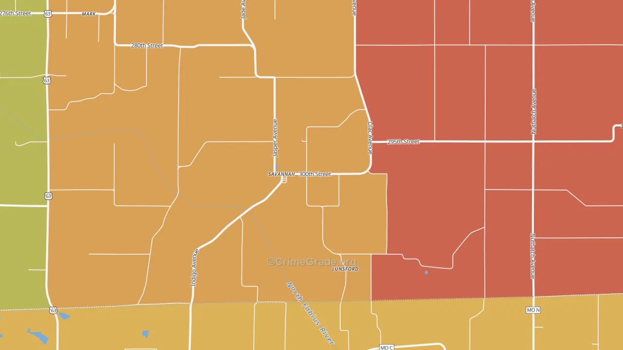 Savannah, IA Map of Murder Rates