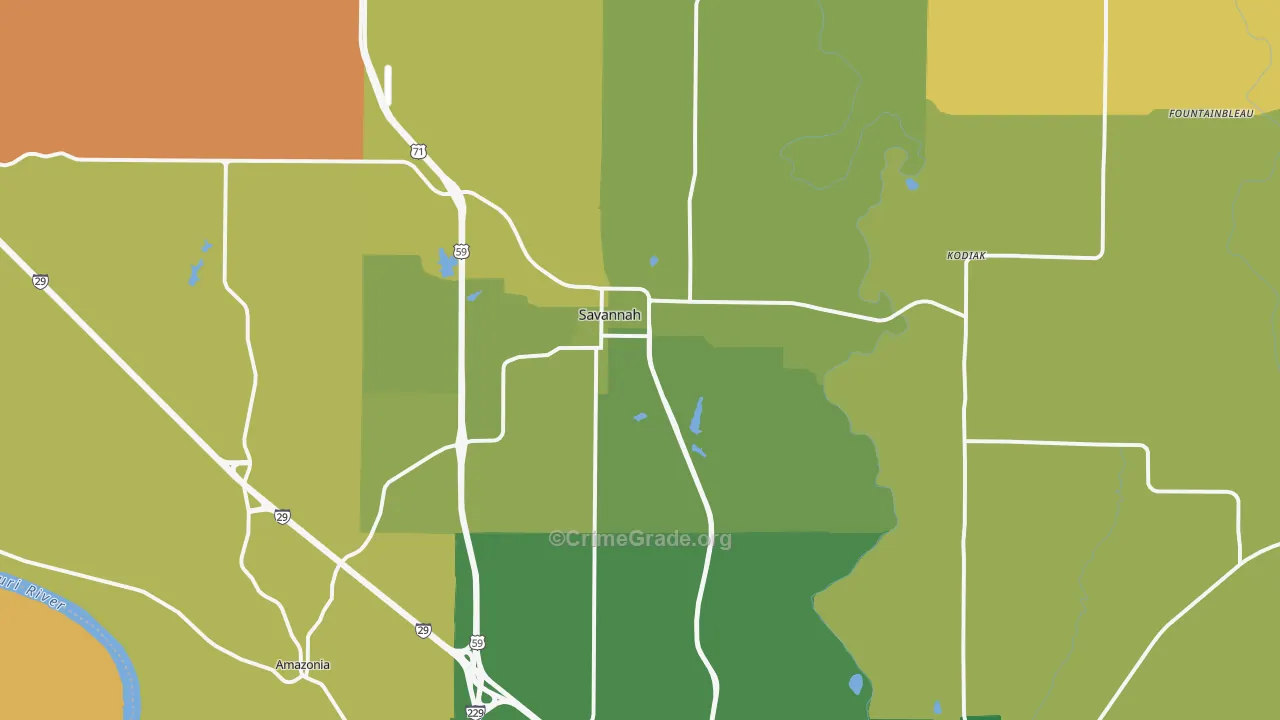 Savannah, MO Map of Murder Rates