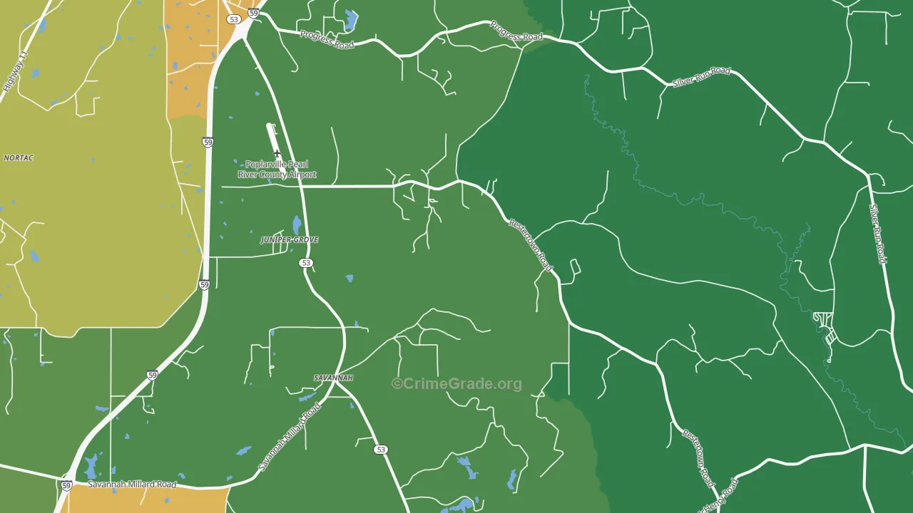 Savannah, MS Map of Murder Rates
