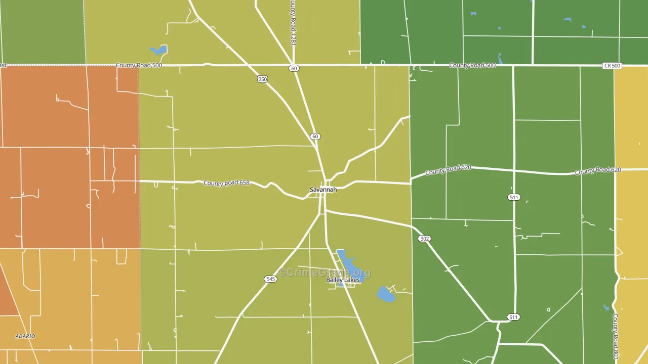 Savannah, OH Map of Murder Rates