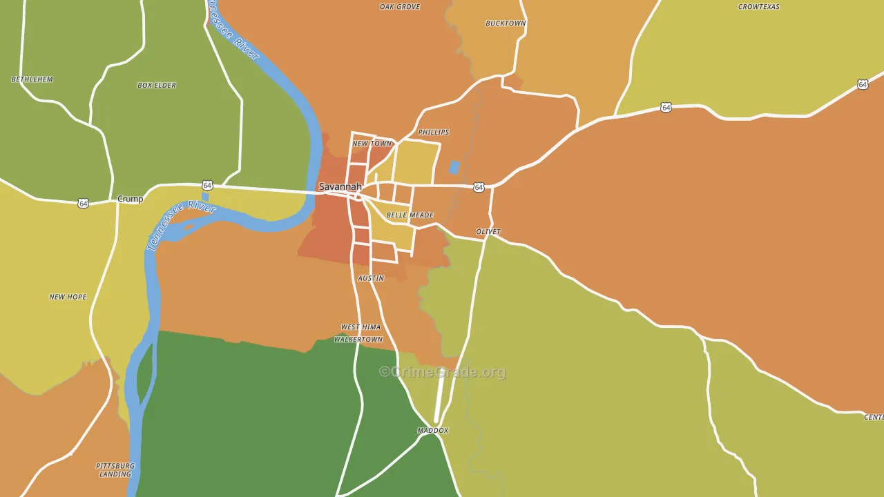Savannah, TN Map of Murder Rates