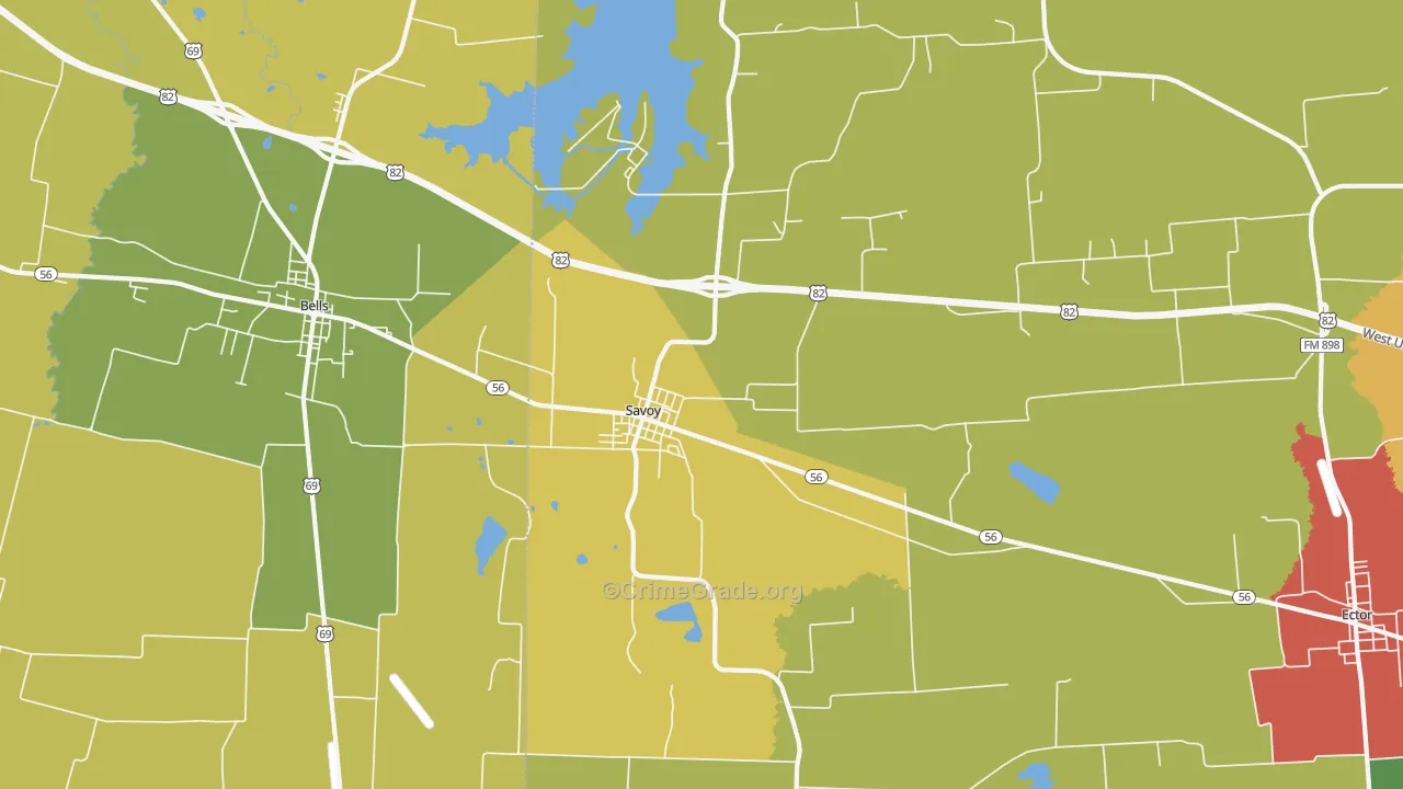 Savoy, TX Map of Murder Rates