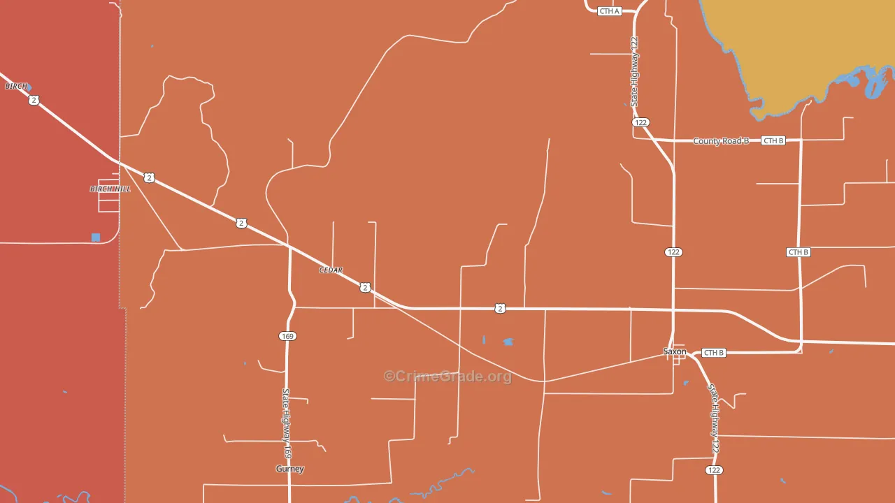 Saxon, WI Map of Murder Rates