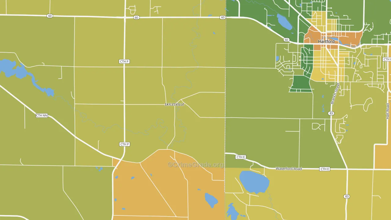 Saylesville, WI Map of Murder Rates