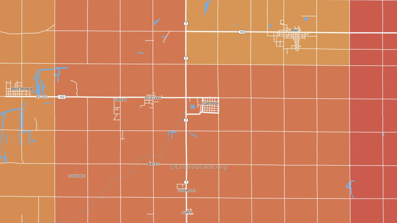 Scammon, KS Map of Murder Rates