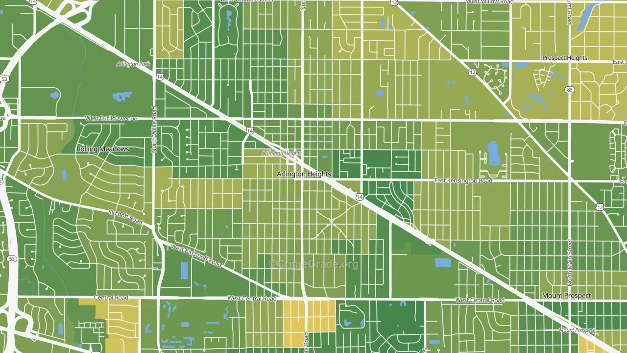 Scarsdale, Arlington Heights, IL Map of Murder Rates