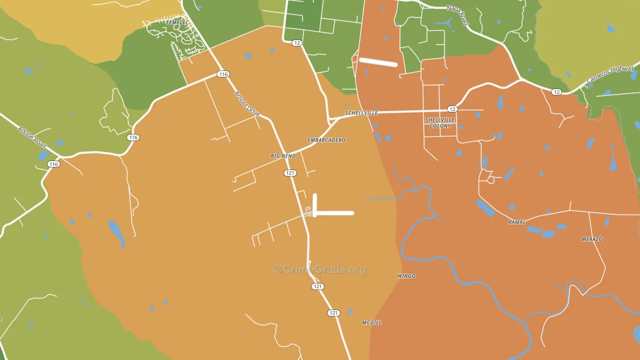 Schellville, CA Map of Murder Rates