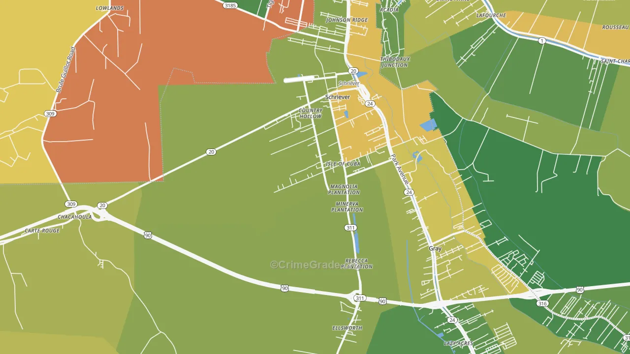 Schriever, LA Map of Murder Rates