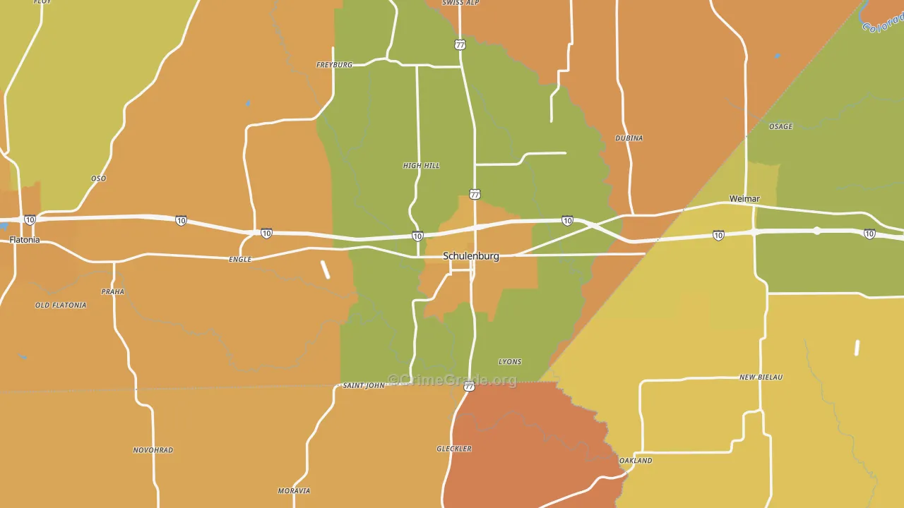 Schulenburg, TX Map of Murder Rates