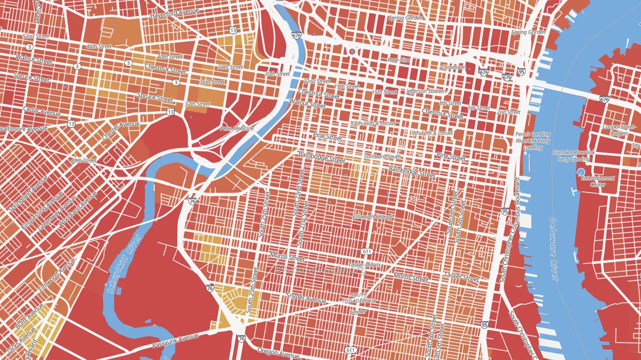 Schuylkill Southwest, Philadelphia, PA Map of Murder Rates