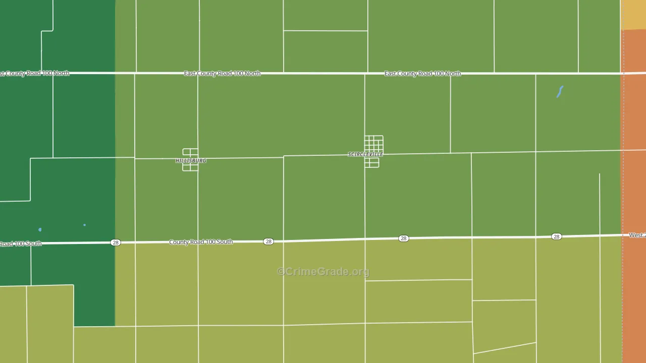 Scircleville, IN Map of Murder Rates
