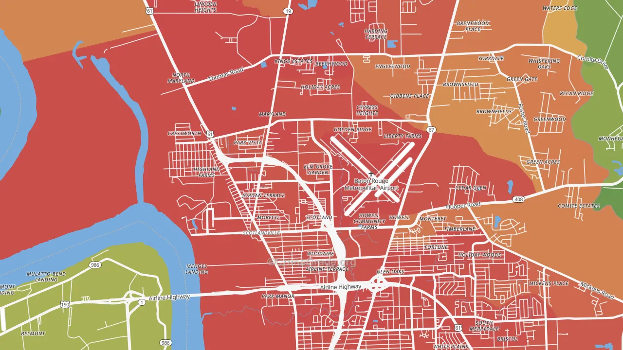 Scotlandville, Baton Rouge, LA Map of Murder Rates