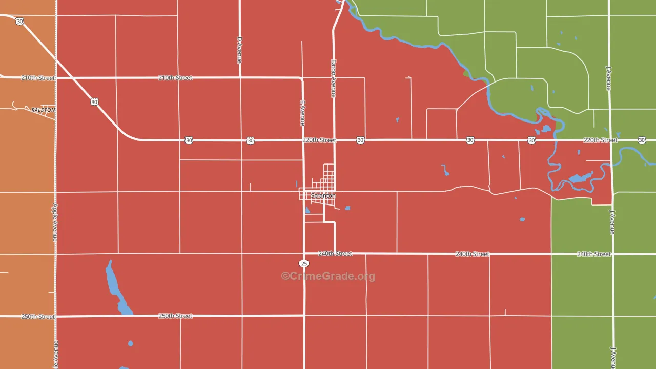 Scranton, IA Map of Murder Rates