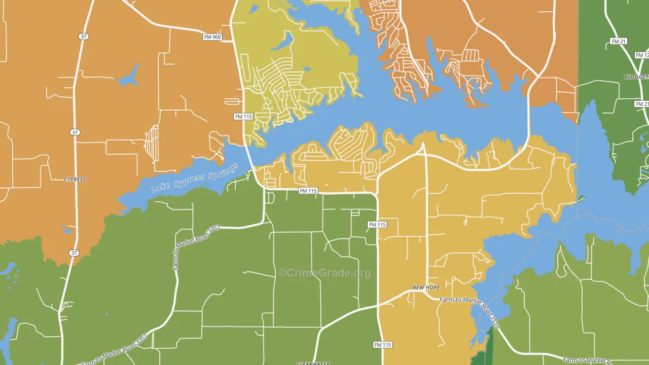 Scroggins, TX Map of Murder Rates