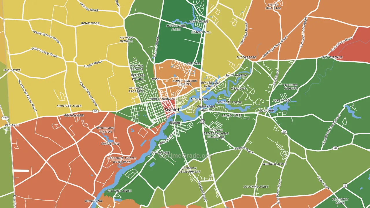 Seaford, DE Map of Murder Rates