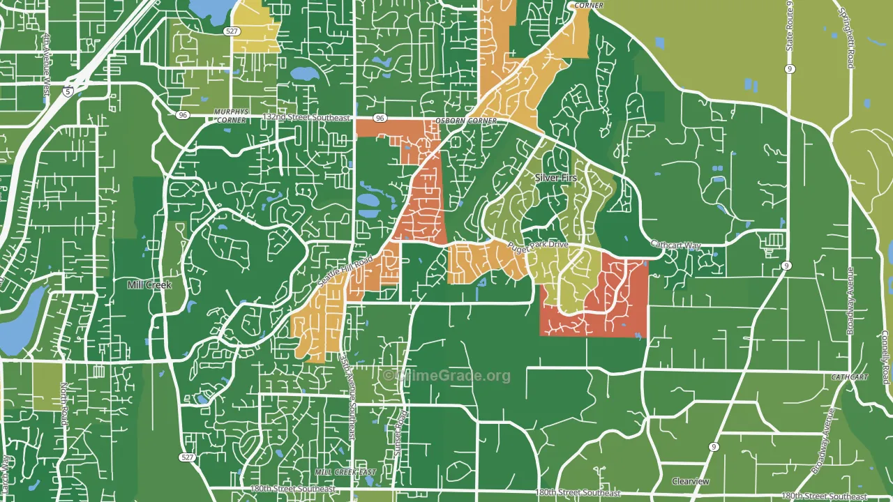 Seattle Hill-Silver Firs, Silver Firs, WA Map of Murder Rates