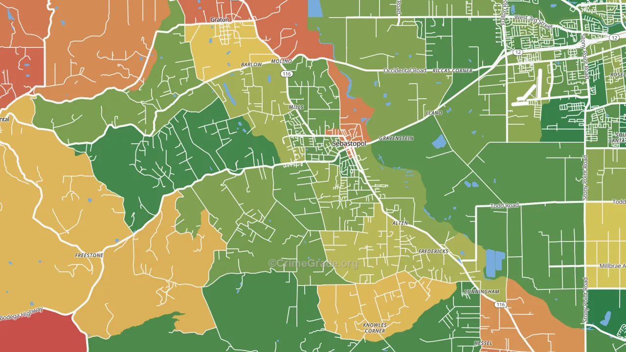 Sebastopol, CA Map of Murder Rates